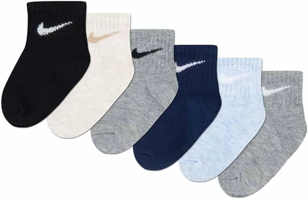 6 Pair Nike Infant and Toddler Size Socks (6-12 Months, Grey/Black/White)