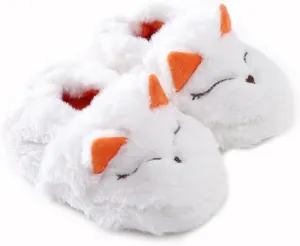 Baby Girls' Fox Slippers Rubber Non-Slip Soft House Slippers White US 7-8