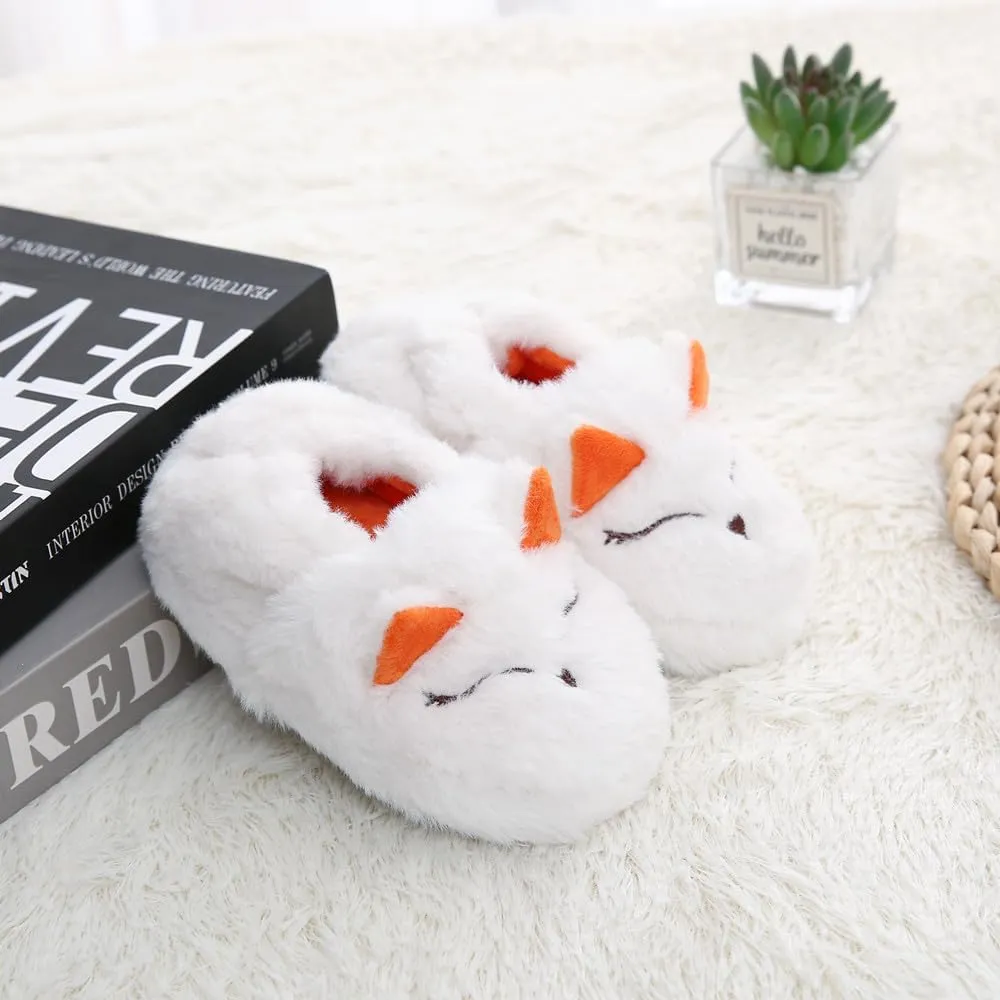 Baby Girls' Fox Slippers Rubber Non-Slip Soft House Slippers White US 7-8
