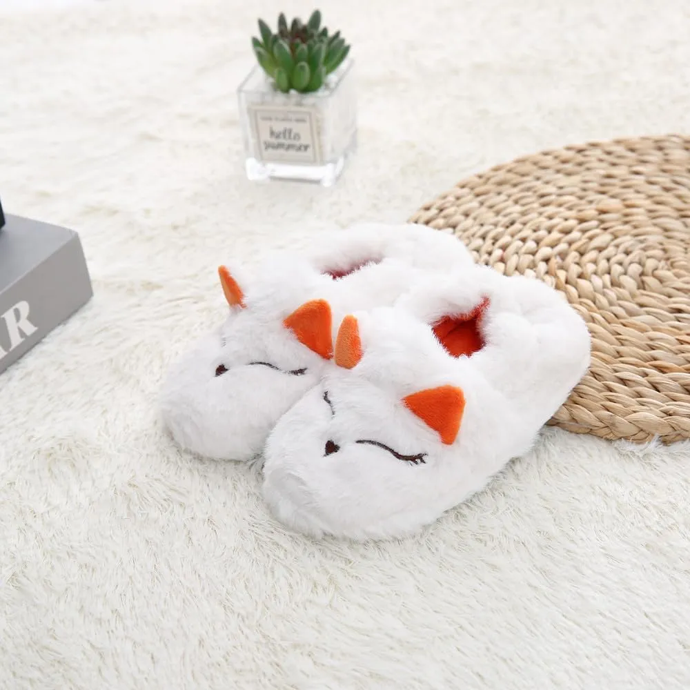 Baby Girls' Fox Slippers Rubber Non-Slip Soft House Slippers White US 7-8