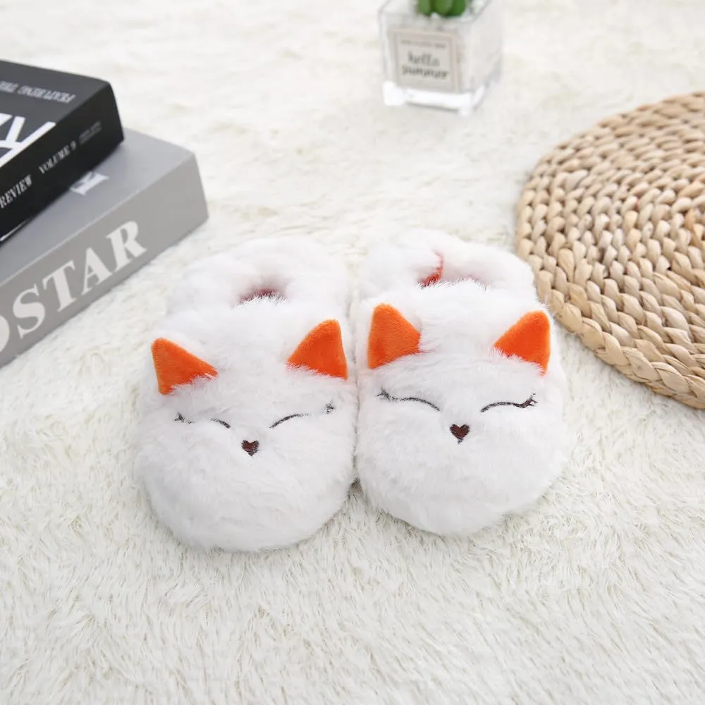 Baby Girls' Fox Slippers Rubber Non-Slip Soft House Slippers White US 7-8