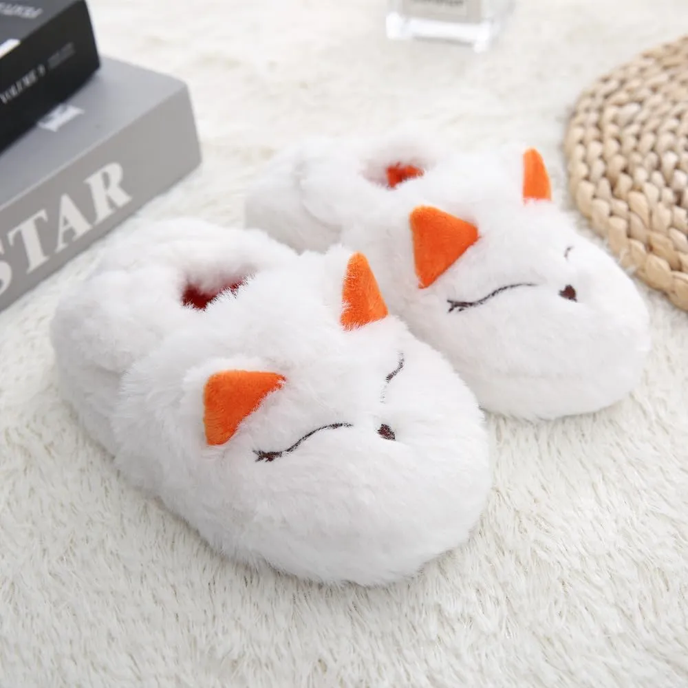 Baby Girls' Fox Slippers Rubber Non-Slip Soft House Slippers White US 7-8