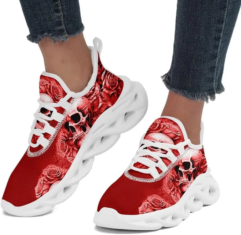 Fashion Skull Running Shoes for Men Women Edgy Elegance Sneakers Gothic Light Weight Mesh EVA Walking Tennis Sports Shoes