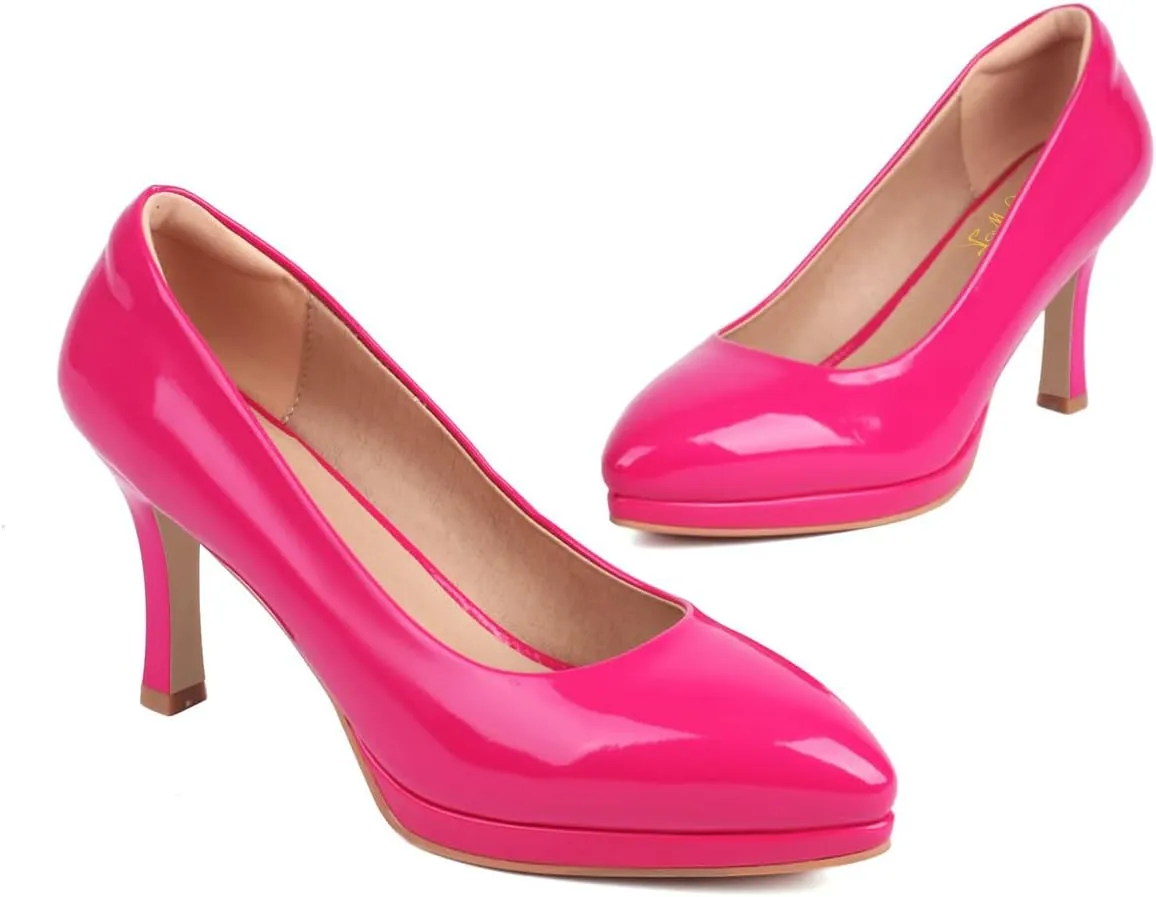 FOWT Women Chic Platform Closed Toe Pumps Pointed Toe Stiletto High Heels Slip On Party Prom Office Dress Shoes Size 4-16 US