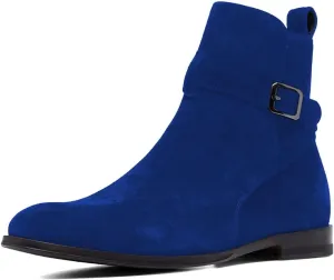 FSJ Women Chic Suede Round Toe Block Low Heel Ankle Boots Elastic Buckle Pull On Classic Casual Ladies Shoes Size 4-15 US