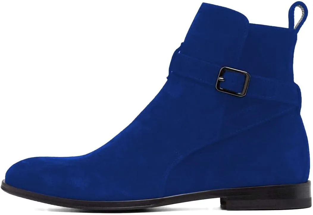 FSJ Women Chic Suede Round Toe Block Low Heel Ankle Boots Elastic Buckle Pull On Classic Casual Ladies Shoes Size 4-15 US