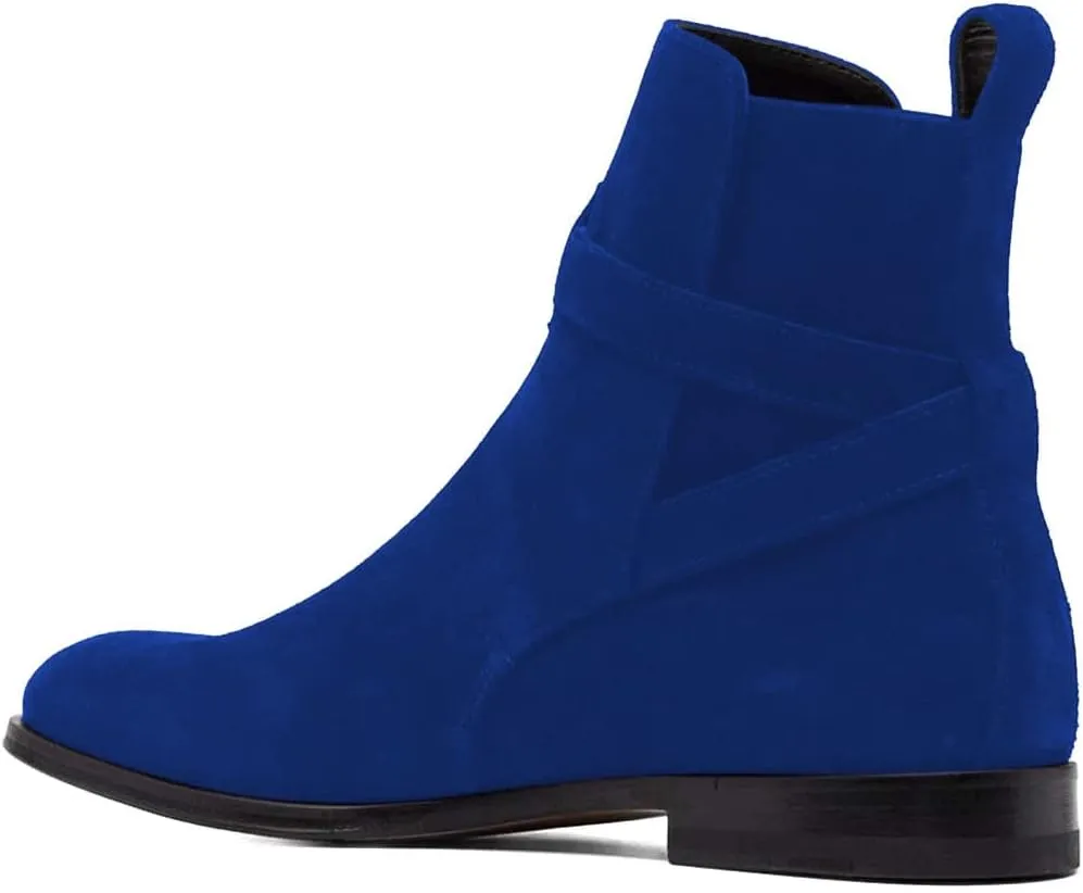 FSJ Women Chic Suede Round Toe Block Low Heel Ankle Boots Elastic Buckle Pull On Classic Casual Ladies Shoes Size 4-15 US