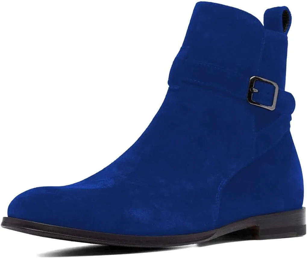 FSJ Women Chic Suede Round Toe Block Low Heel Ankle Boots Elastic Buckle Pull On Classic Casual Ladies Shoes Size 4-15 US