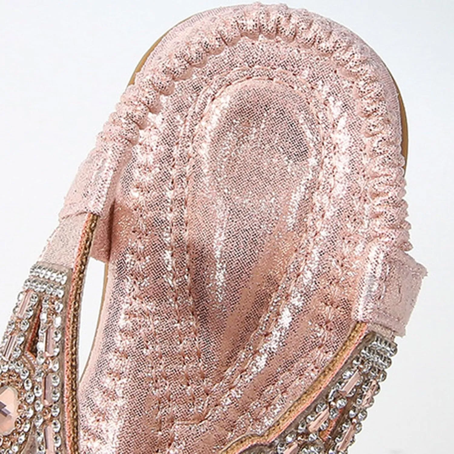 Girls Bohemian Crystal Flats Rhinestone Flat Sandals Kids Glitter Open Toe Elastic Ankle Strap Summer Beach Sandal