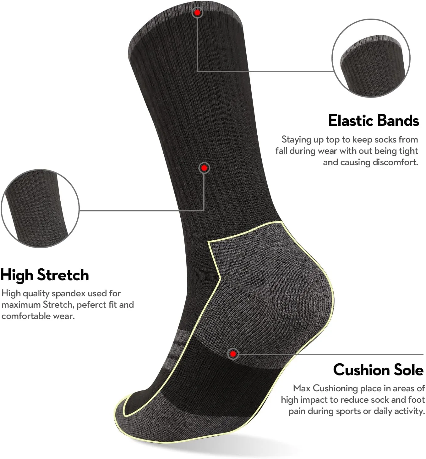 Heatuff Mens Moisture Wicking Heavy Cushion Crew Socks, Reinforced Heel & Toe Durable Socks