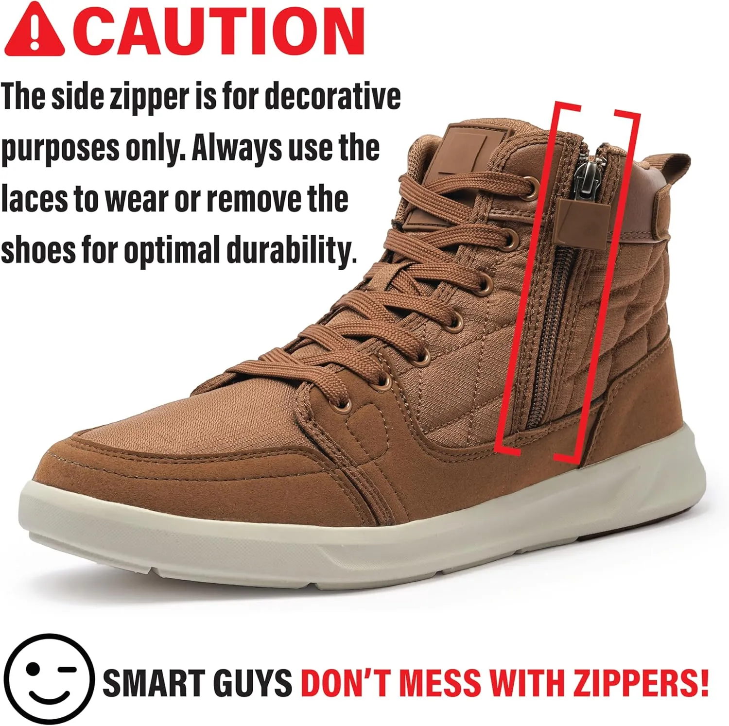 High-Top Mens Casual Shoes - Genuine Microfiber Suede Boots with Side Zipper, Lightweight Flexible Sole, Well-Cushioned Breathable and Removable Insoles