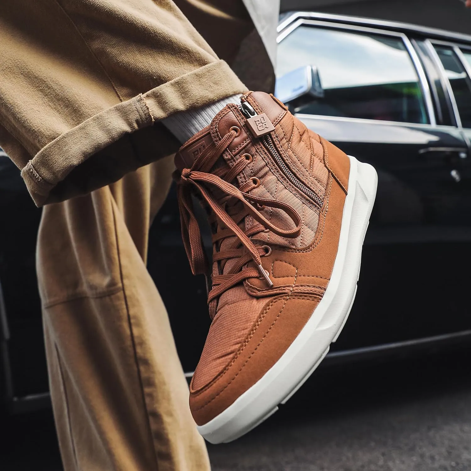 High-Top Mens Casual Shoes - Genuine Microfiber Suede Boots with Side Zipper, Lightweight Flexible Sole, Well-Cushioned Breathable and Removable Insoles