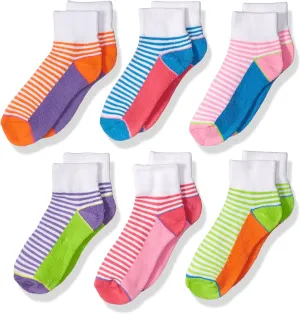 Jefferies Socks Girls' Sporty Half Cushion Quarter Socks 6 Pair Pack