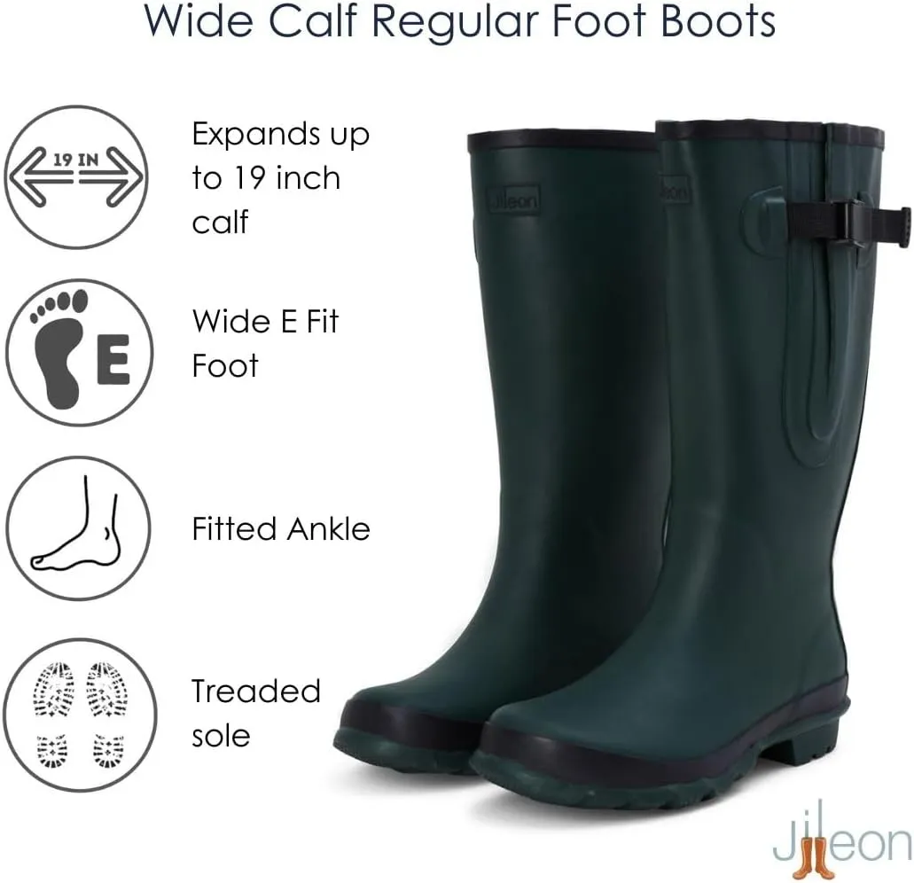 Jileon Wide Calf Rain Boots for Women - up to 19 inch Calf - Standard Foot & Ankle Width - Durable Rubber