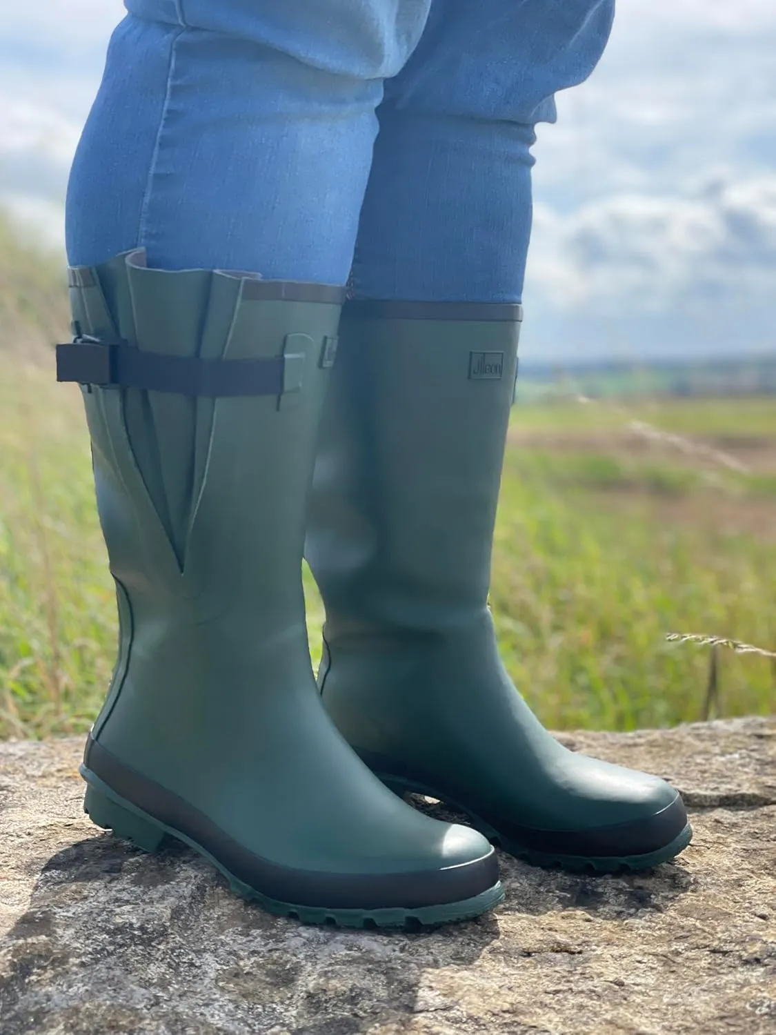 Jileon Wide Calf Rain Boots for Women - up to 19 inch Calf - Standard Foot & Ankle Width - Durable Rubber