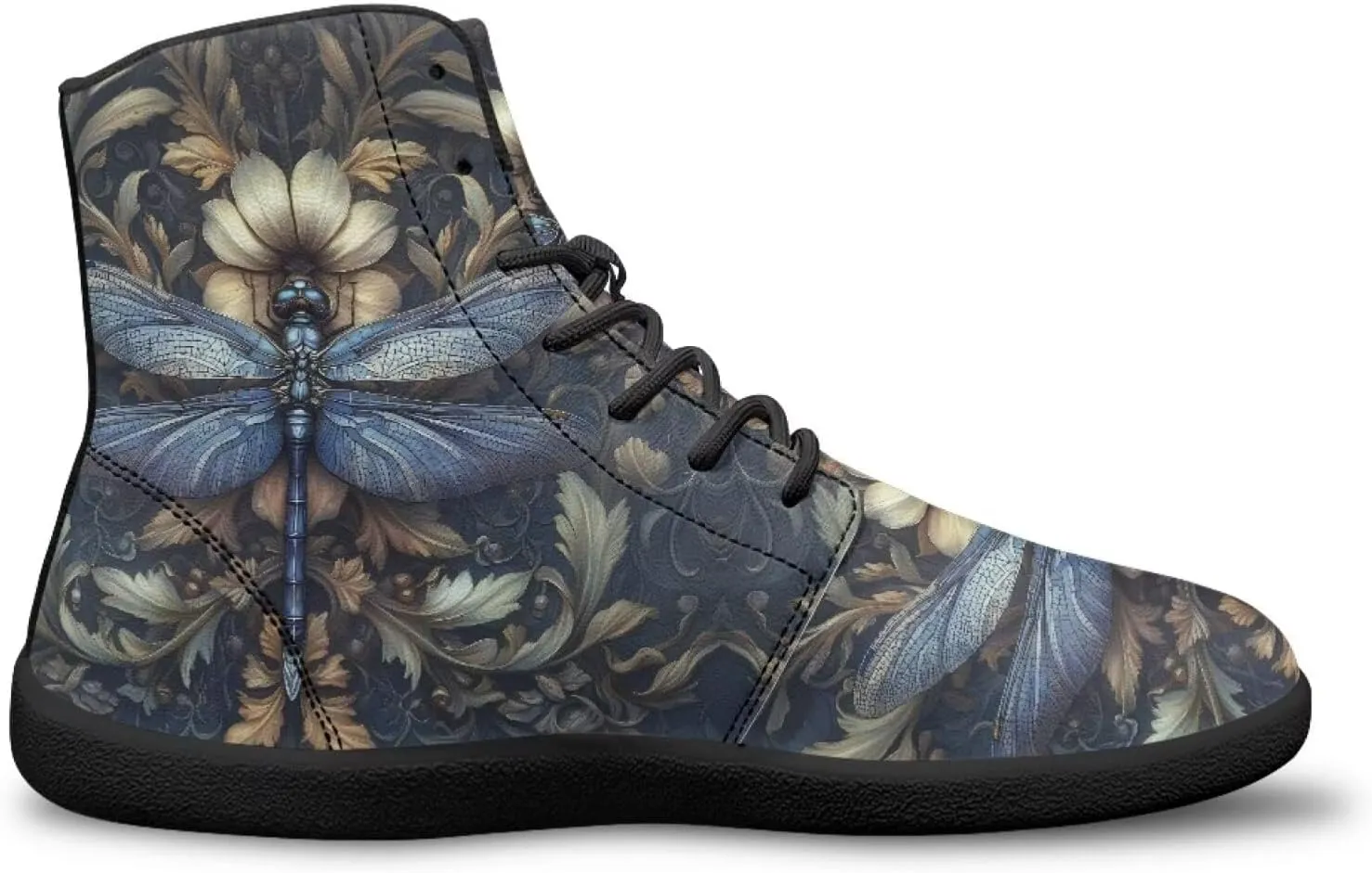 JoyLamoria Skull Rose Butterfly High Top Women Shoes Fashion Lace Walking Tennis Shoes Leather Hip Hop Street Sneaker