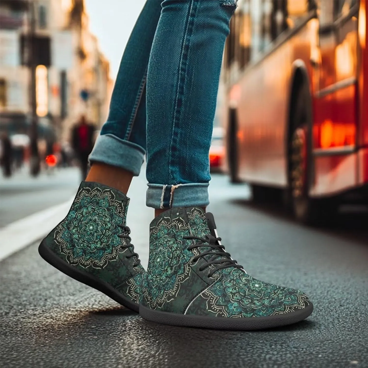 JoyLamoria Skull Rose Butterfly High Top Women Shoes Fashion Lace Walking Tennis Shoes Leather Hip Hop Street Sneaker