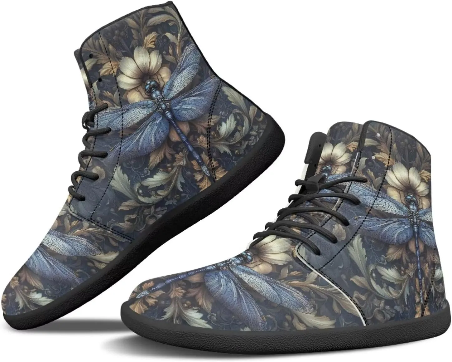 JoyLamoria Skull Rose Butterfly High Top Women Shoes Fashion Lace Walking Tennis Shoes Leather Hip Hop Street Sneaker
