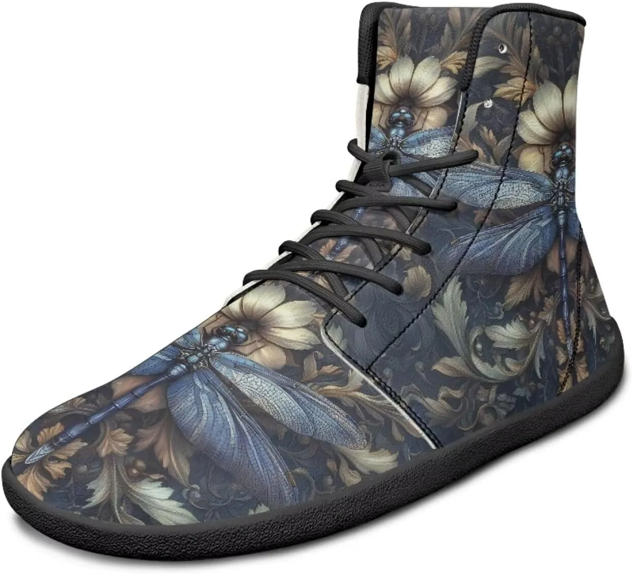 JoyLamoria Skull Rose Butterfly High Top Women Shoes Fashion Lace Walking Tennis Shoes Leather Hip Hop Street Sneaker