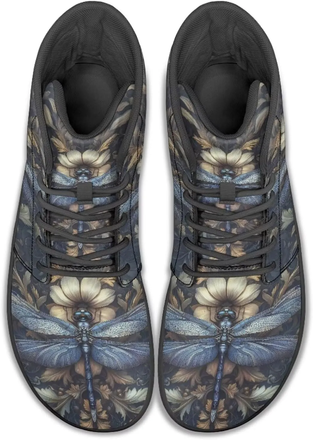 JoyLamoria Skull Rose Butterfly High Top Women Shoes Fashion Lace Walking Tennis Shoes Leather Hip Hop Street Sneaker
