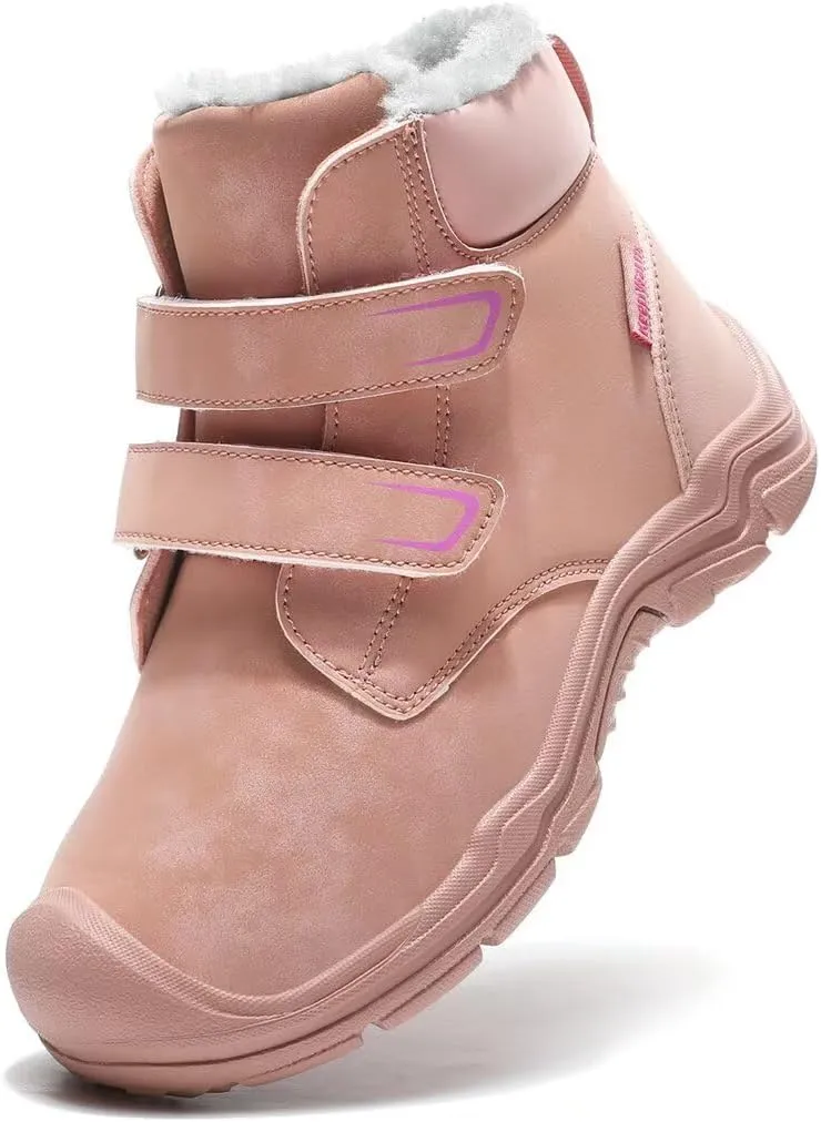 Kids Boy Girl Water Resistant Leather Warm Winter Boots for Snow Walking Hiking Cold Weather