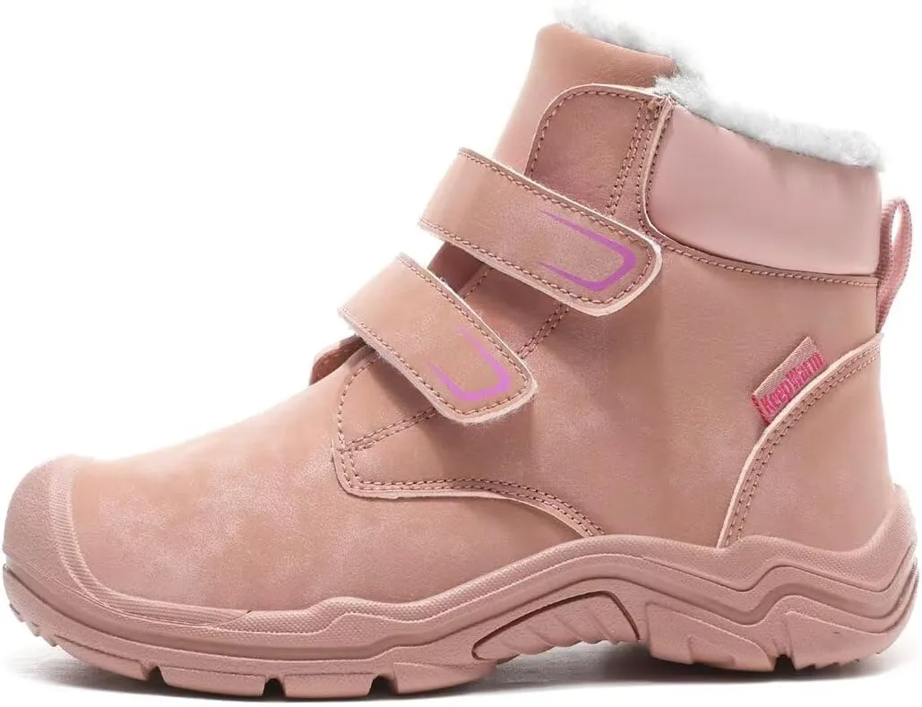 Kids Boy Girl Water Resistant Leather Warm Winter Boots for Snow Walking Hiking Cold Weather