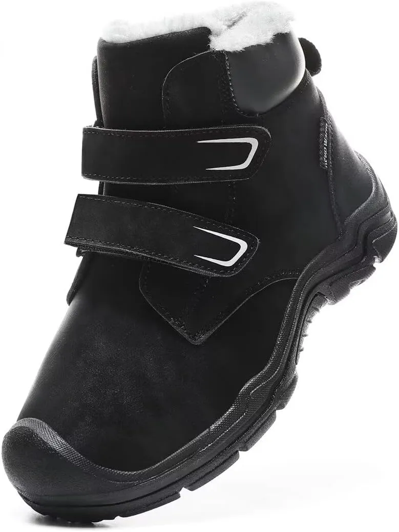 Kids Boy Girl Water Resistant Leather Warm Winter Boots for Snow Walking Hiking Cold Weather
