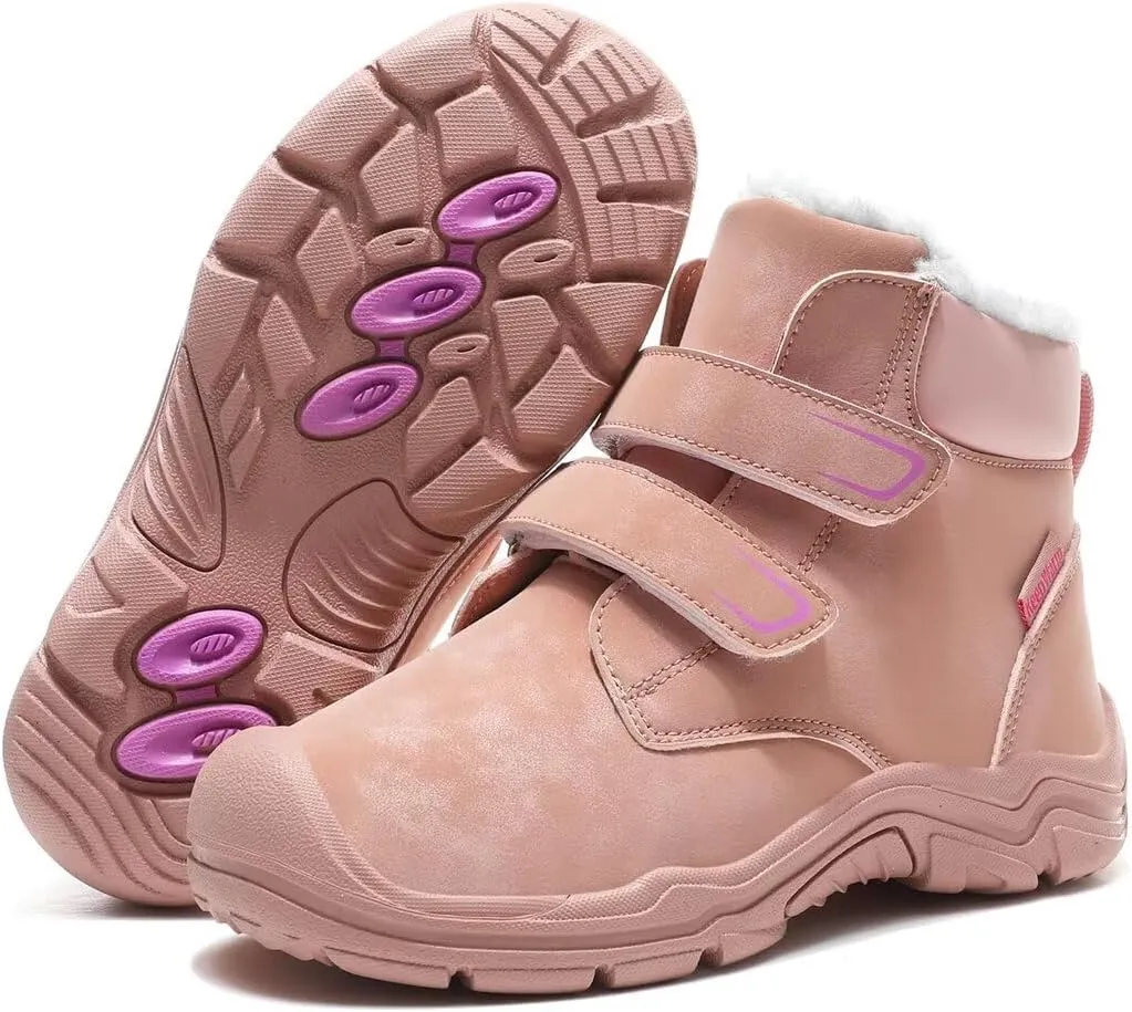 Kids Boy Girl Water Resistant Leather Warm Winter Boots for Snow Walking Hiking Cold Weather