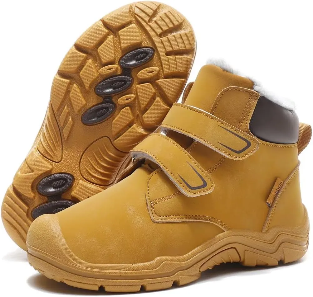 Kids Boy Girl Water Resistant Leather Warm Winter Boots for Snow Walking Hiking Cold Weather