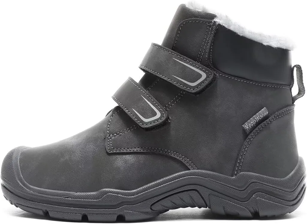 Kids Boy Girl Water Resistant Leather Warm Winter Boots for Snow Walking Hiking Cold Weather