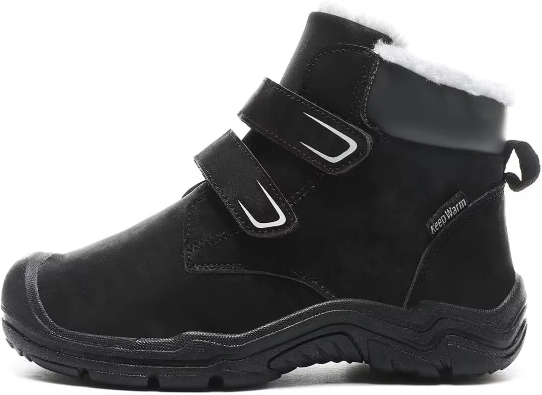 Kids Boy Girl Water Resistant Leather Warm Winter Boots for Snow Walking Hiking Cold Weather