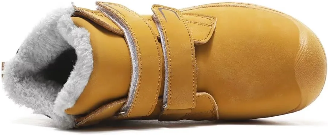 Kids Boy Girl Water Resistant Leather Warm Winter Boots for Snow Walking Hiking Cold Weather