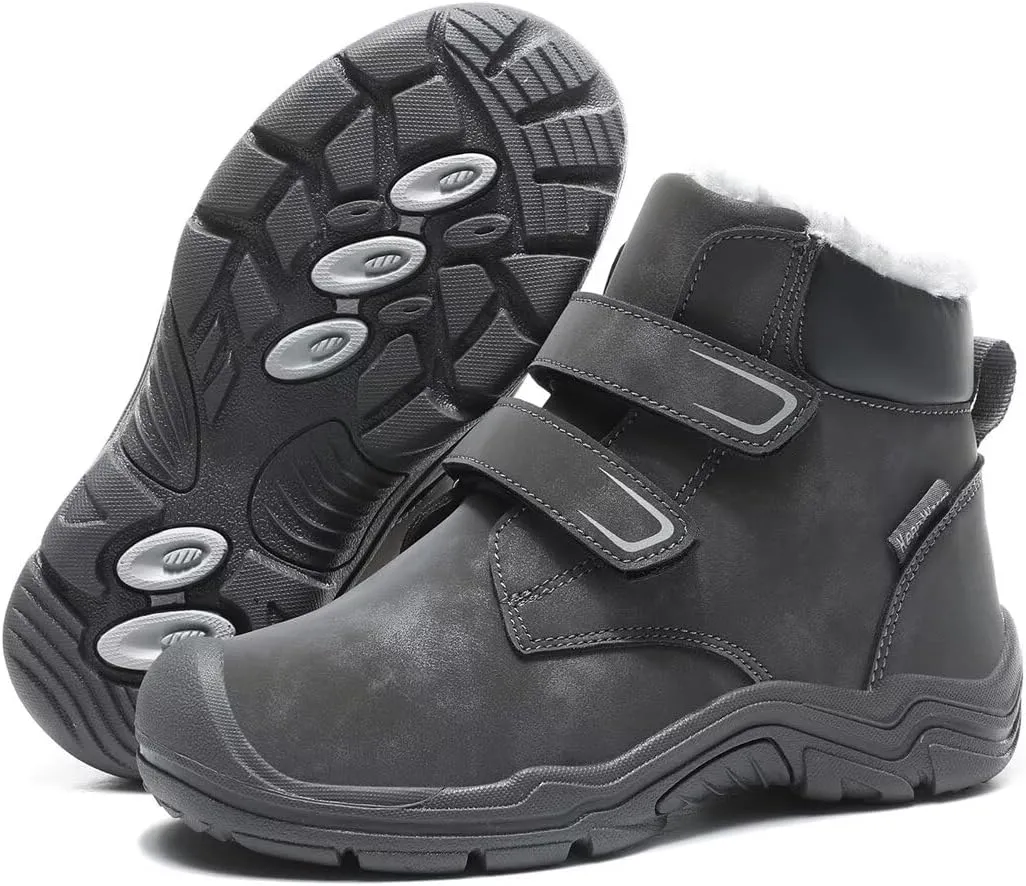 Kids Boy Girl Water Resistant Leather Warm Winter Boots for Snow Walking Hiking Cold Weather