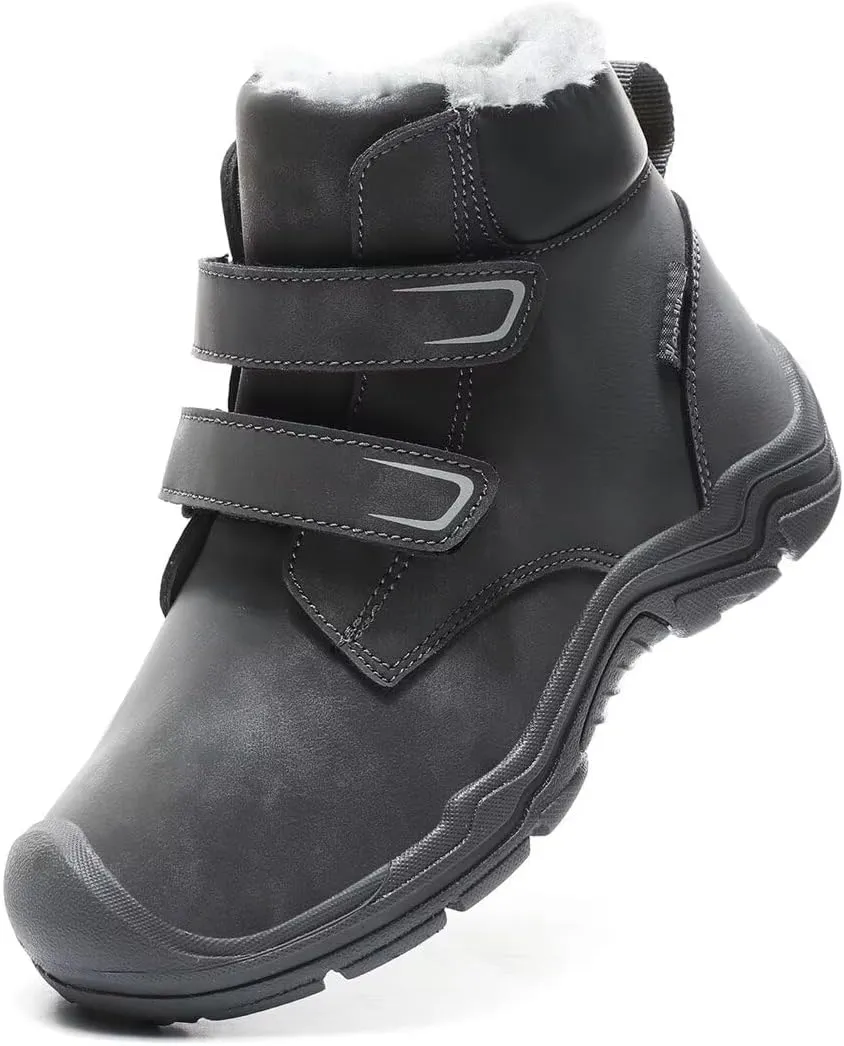 Kids Boy Girl Water Resistant Leather Warm Winter Boots for Snow Walking Hiking Cold Weather