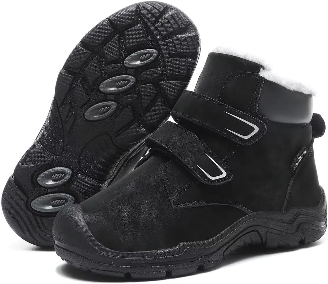 Kids Boy Girl Water Resistant Leather Warm Winter Boots for Snow Walking Hiking Cold Weather