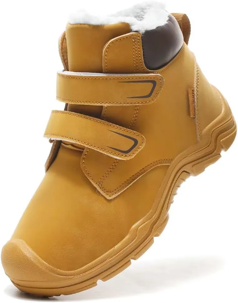Kids Boy Girl Water Resistant Leather Warm Winter Boots for Snow Walking Hiking Cold Weather