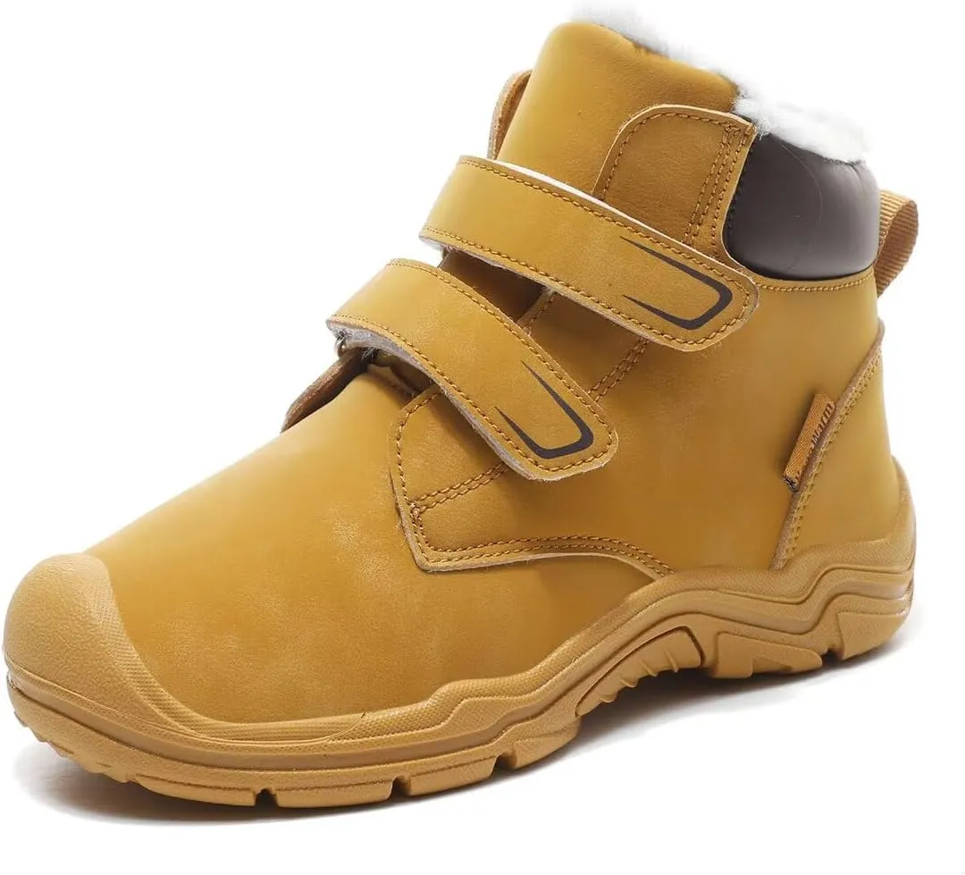 Kids Boy Girl Water Resistant Leather Warm Winter Boots for Snow Walking Hiking Cold Weather