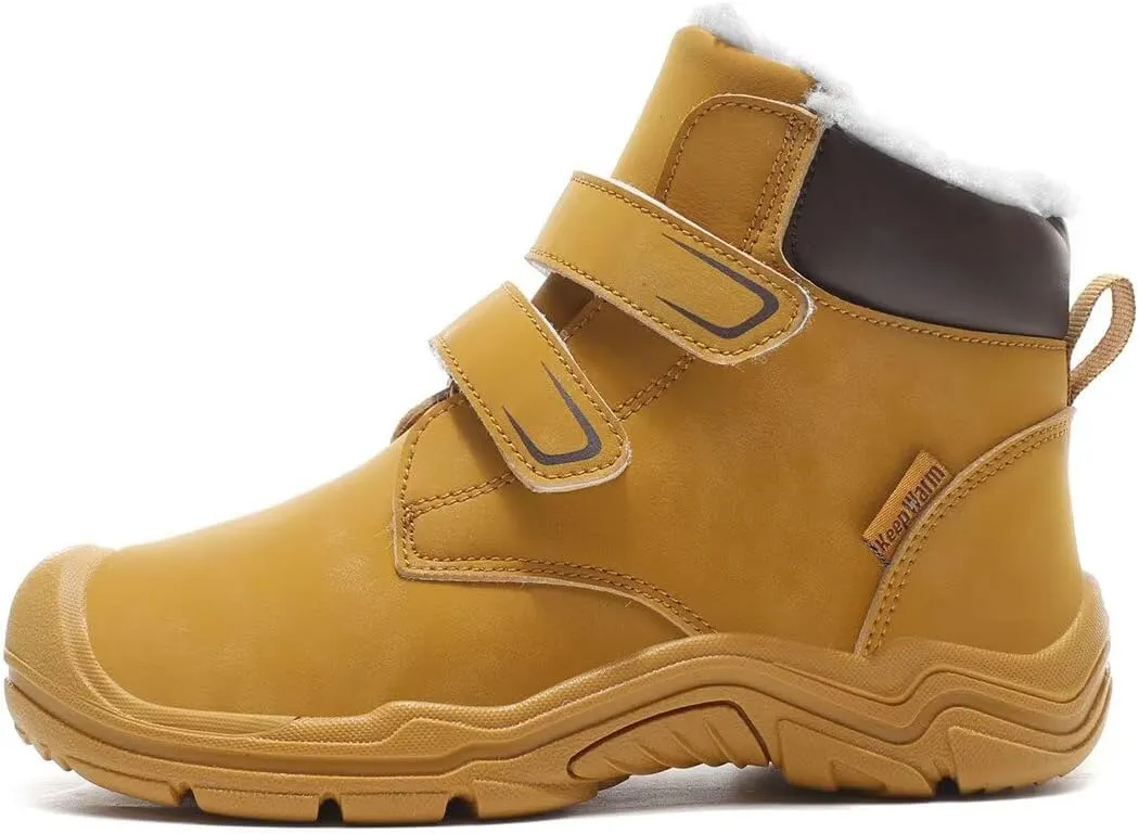 Kids Boy Girl Water Resistant Leather Warm Winter Boots for Snow Walking Hiking Cold Weather