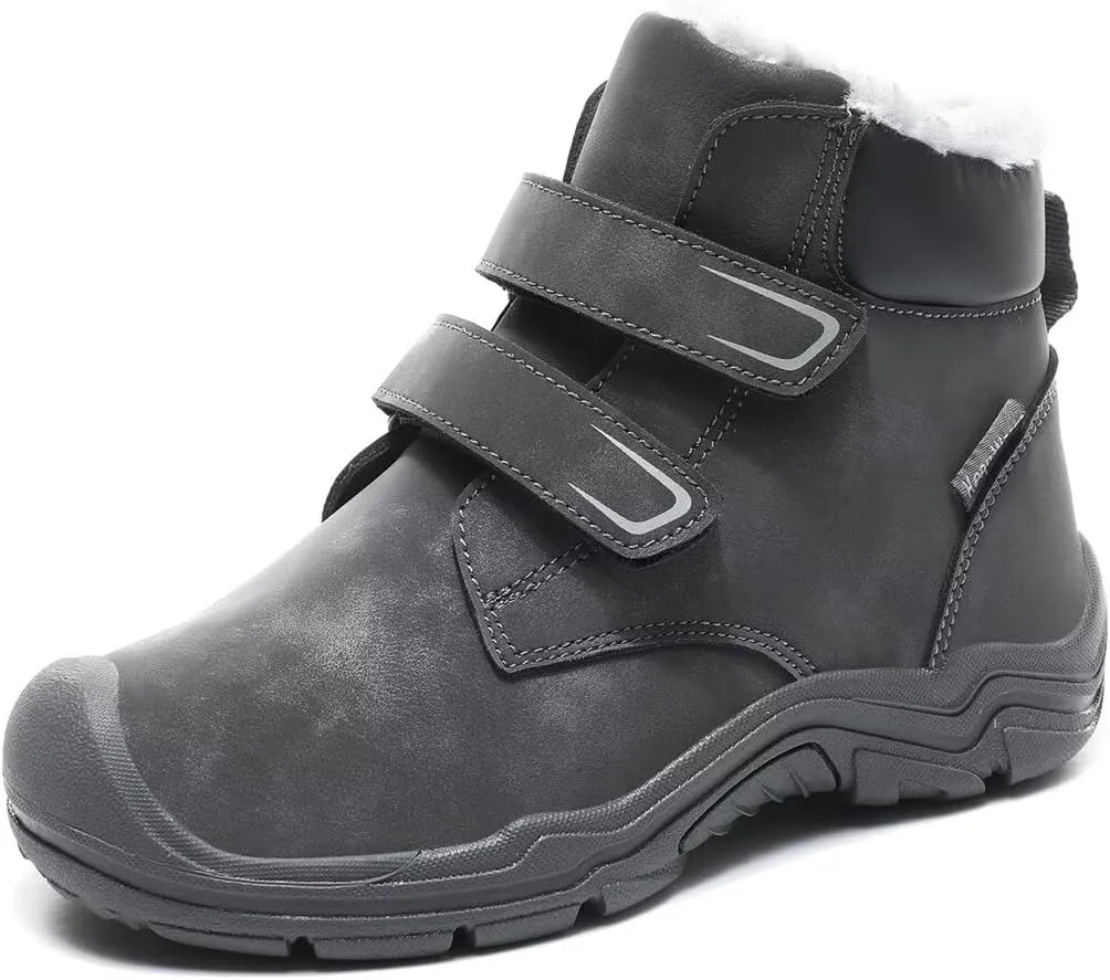 Kids Boy Girl Water Resistant Leather Warm Winter Boots for Snow Walking Hiking Cold Weather