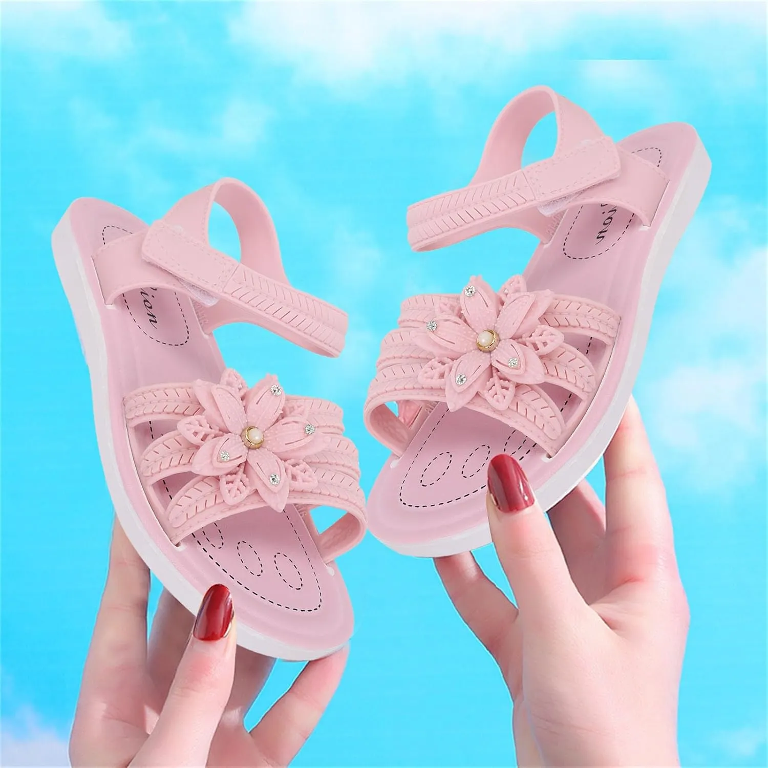 Kids Girls Soft Sole Flower Sandals Open Toe Lightweight Comfortable Anti Slip Holiday Vacation Girls Slippers