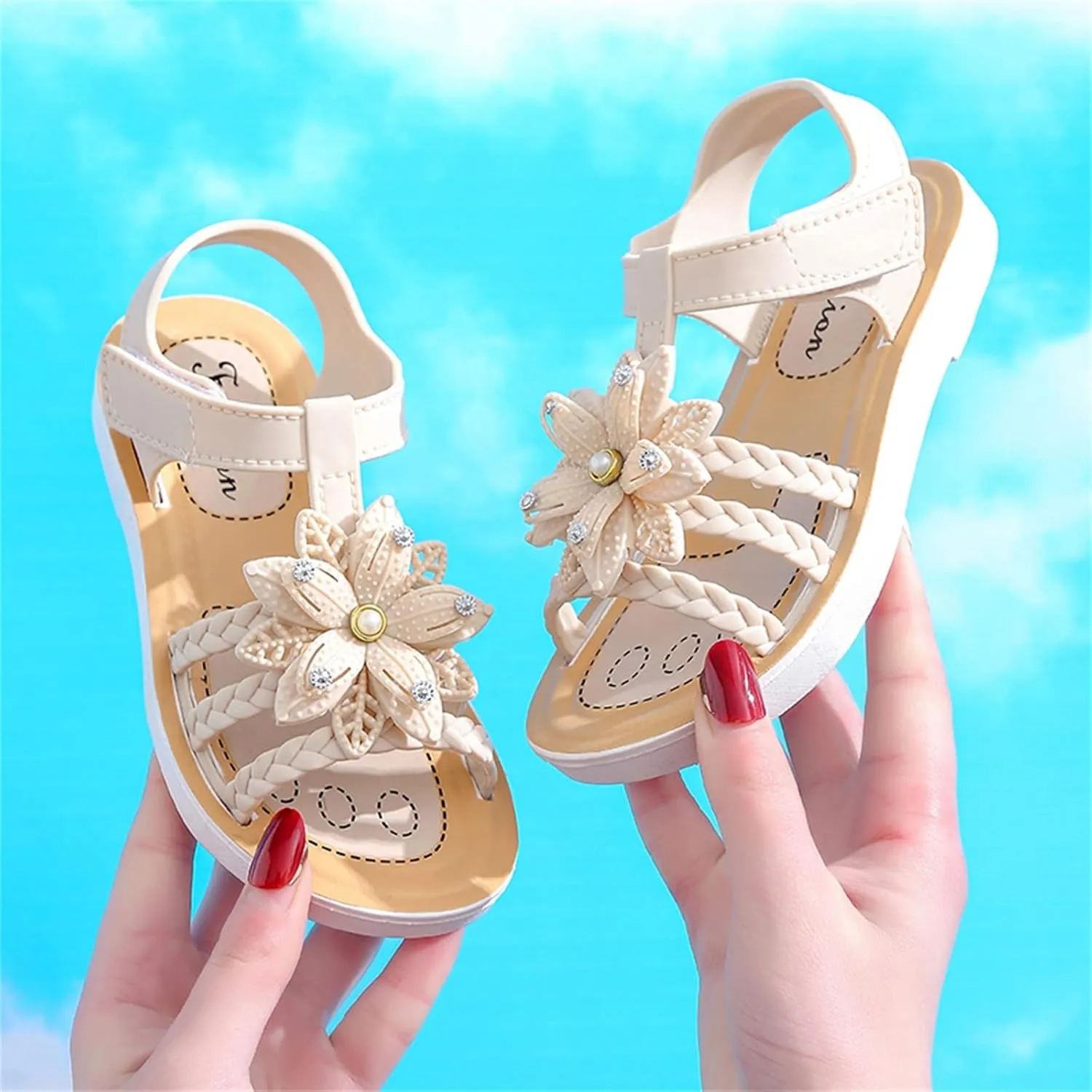 Kids Girls Soft Sole Flower Sandals Open Toe Lightweight Comfortable Anti Slip Holiday Vacation Girls Slippers