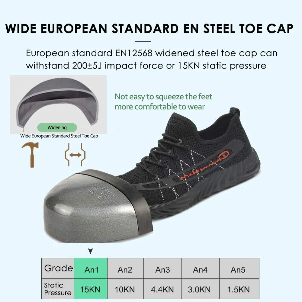 KINOW Men Steel Toe Safety Work Shoes Slip Resistant Lightweight Outdoor Athletic Industrial Construction Sneakers for Women