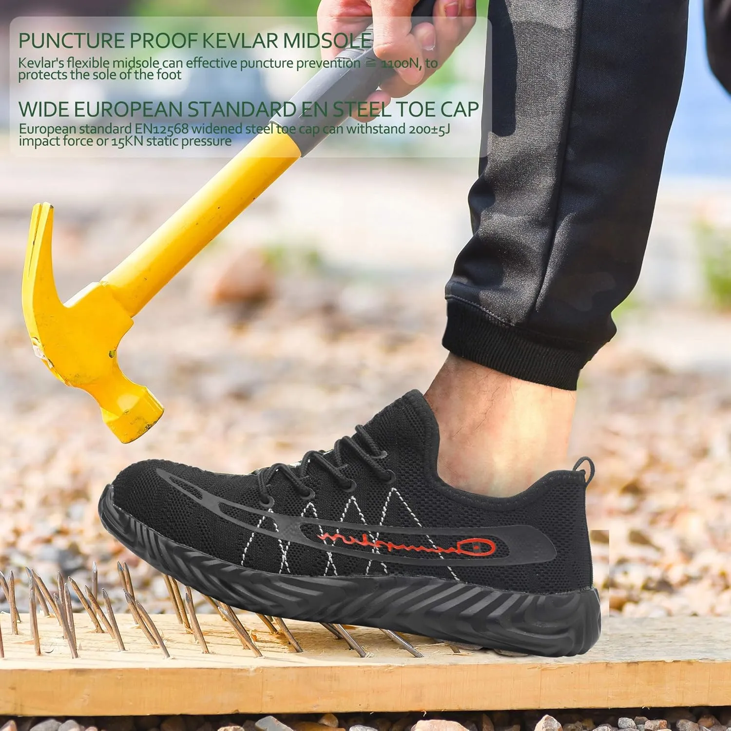 KINOW Men Steel Toe Safety Work Shoes Slip Resistant Lightweight Outdoor Athletic Industrial Construction Sneakers for Women