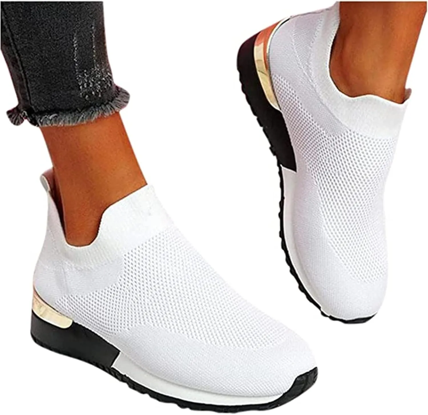 Lausiuoe White Sneakers For Women Fashion Platform,Womens Walking Shoes Lightweight Running Shoes Womens Tennis Shoes Non Slip Breathable Mesh Air Cushion Sneakers for Gym Workout Sports