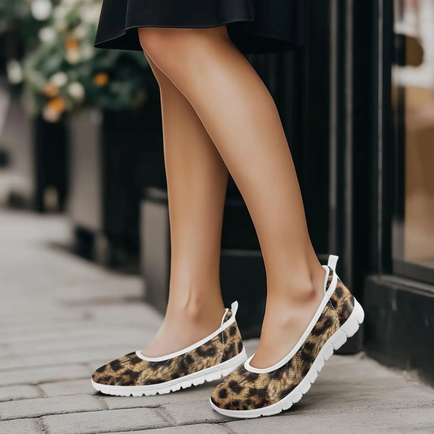 Leopard Women's Slip Ons Flat Loafers Non-Slip Walking Shoes Soft Orthotic Nurse Working Step in Slippers