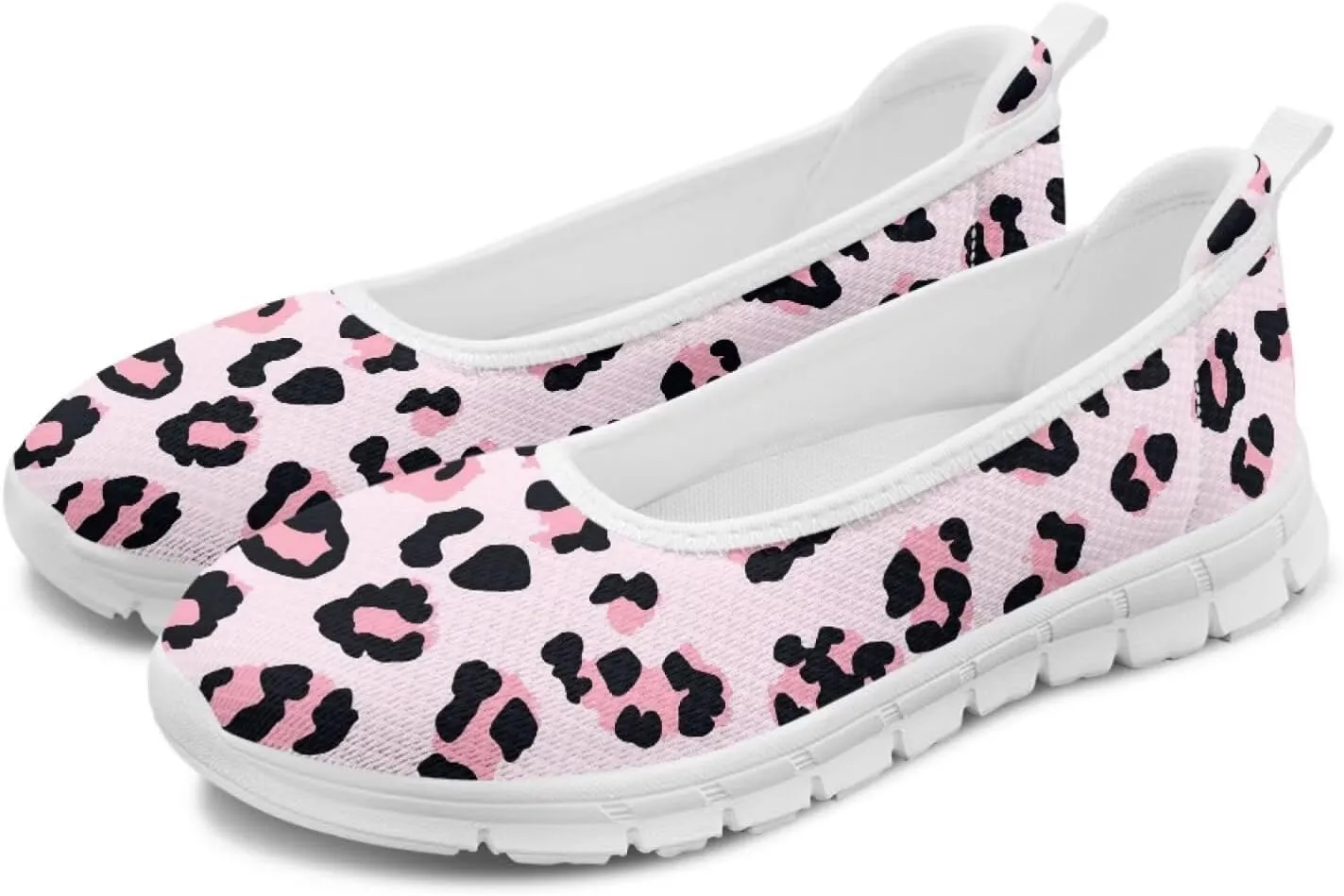 Leopard Women's Slip Ons Flat Loafers Non-Slip Walking Shoes Soft Orthotic Nurse Working Step in Slippers