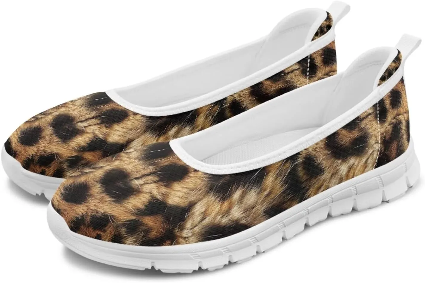 Leopard Women's Slip Ons Flat Loafers Non-Slip Walking Shoes Soft Orthotic Nurse Working Step in Slippers
