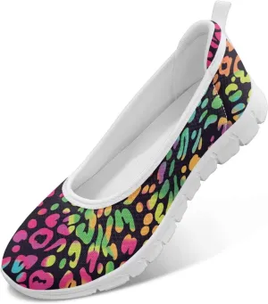 Leopard Women's Slip Ons Flat Loafers Non-Slip Walking Shoes Soft Orthotic Nurse Working Step in Slippers