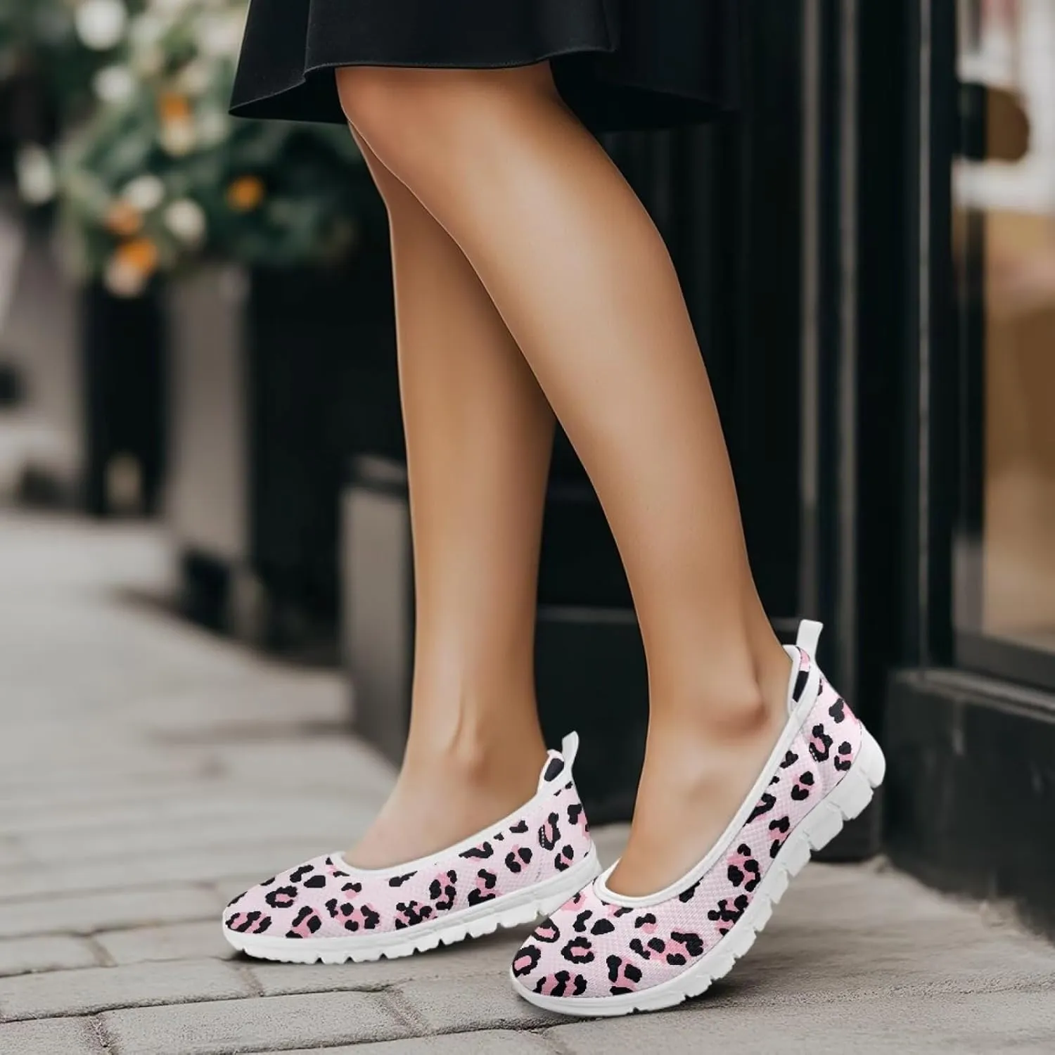 Leopard Women's Slip Ons Flat Loafers Non-Slip Walking Shoes Soft Orthotic Nurse Working Step in Slippers