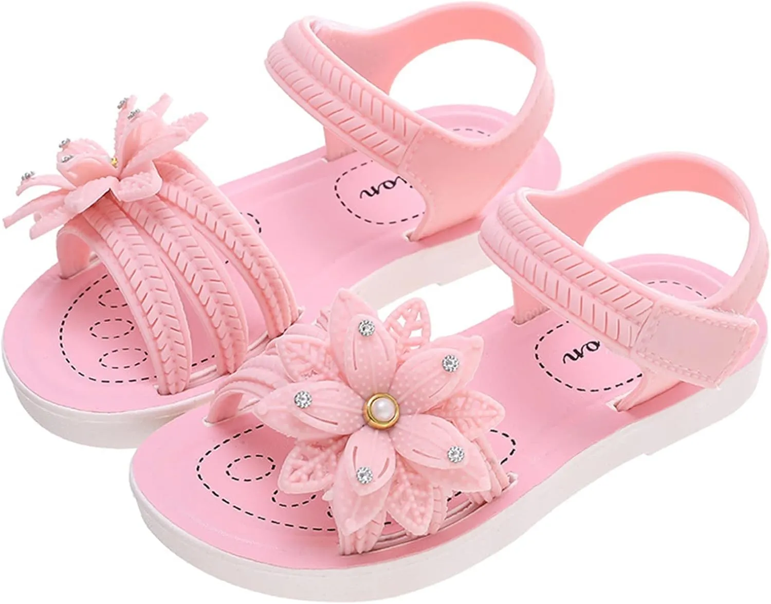 Little Girls Princess Flower Sandals Non Slip Soft Sole Comfortable Fashion Open Toe Flat Sandals Cute Beach Shoes